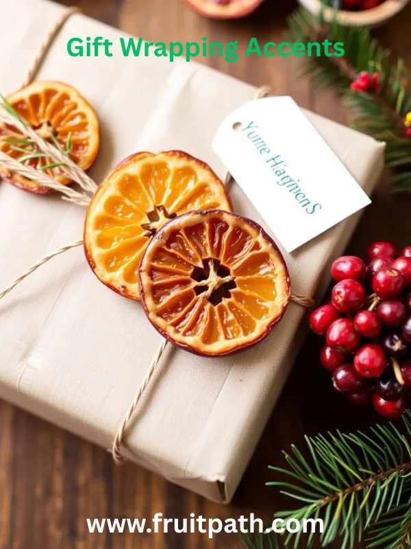 use dried fruit is to tuck slices under ribbons or twine on wrapped gifts.