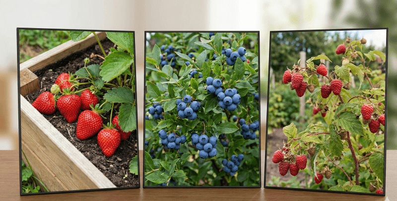 Strawberry patch, blueberry bush, and raspberry canes – easiest berries for home fruit cultivation
