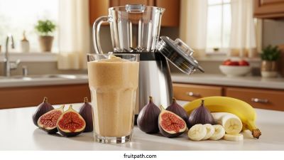 Fig and banana smoothie blended with milk for a healthy kids drink.