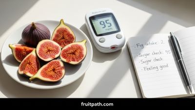 Fresh figs shown with a glucose meter to represent blood sugar control for people with diabetes.