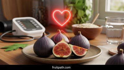 Fresh figs displayed as a heart-healthy fruit for lowering cholesterol and blood pressure.