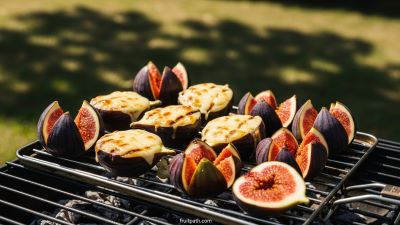 Grilled fig halves topped with melted cheese served as a healthy side dish.