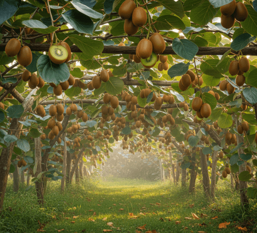 fruit sart with k, the kiwi garden lovely green garden full of kiwi fruits