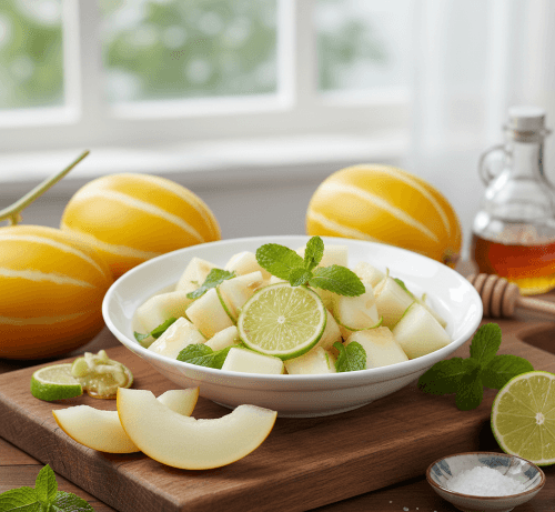 Recipe:
Chamoe Salad with mint, lime, and honey.