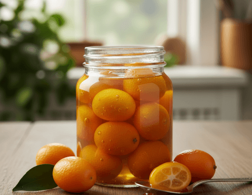 Recipe
Candied Kumquats simmered in sugar syrup.