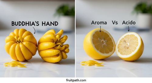 Buddha’s Hand citrus fruit compared to lemon, showing why it is preferred for aroma, fragrance, and zest-based baking recipes.”