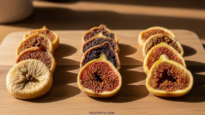 Alt text:
“Common mistakes when drying figs at home showing over-dried, under-dried, and perfectly dried figs for comparison.”
