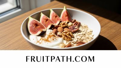 Yogurt with fresh figs and nuts as a healthy breakfast for weight loss.