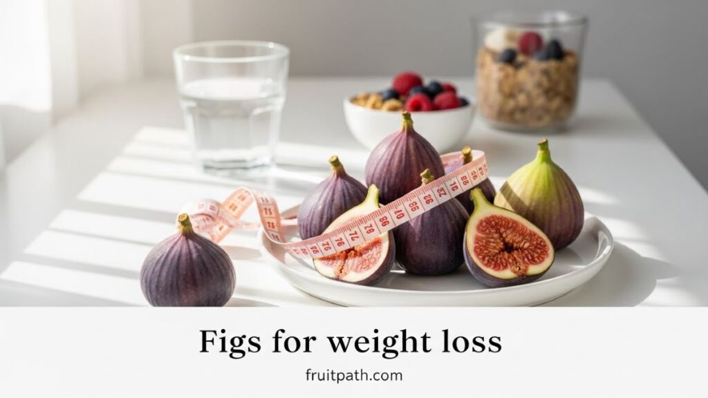 Figs for weight loss with fresh figs and a measuring tape on a plate.