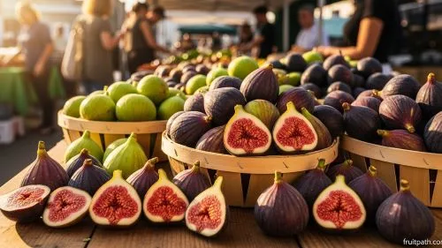 Fresh ripe figs displayed at a farmers’ market during peak fig season.