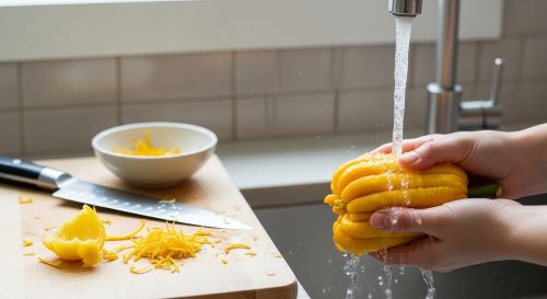 “How to eat Buddha’s Hand citrus fruit safely by washing it properly and using small amounts of fragrant zest.”
