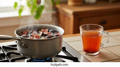 Boiling fresh figs in water to make fig water recipe for using figs for constipation relief.
