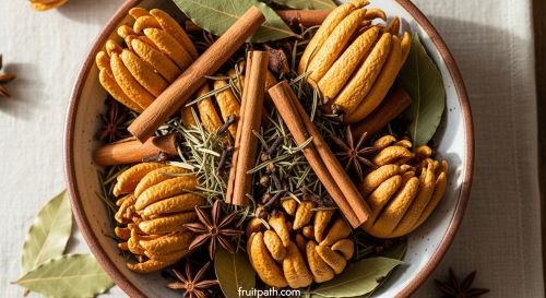 Dried Buddha’s Hand citrus peel mixed with spices to make homemade potpourri