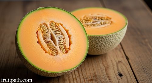 Fresh cantaloupe melon cut in half.