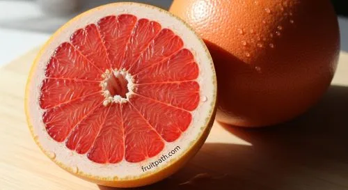 Fresh pink grapefruit cut in half.
