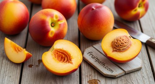 Fresh nectarines cut in half.