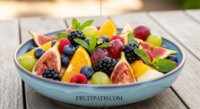Mediterranean fruit salad with oranges, grapes, figs and berries.