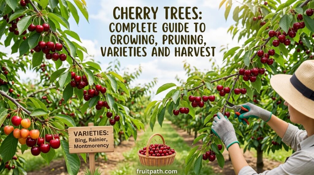 How to prune cherry trees step-by-step guide showing gardener trimming branches for healthy growth