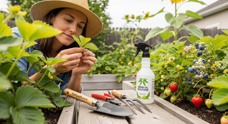 Organic pest control methods for fruit plants in a garden