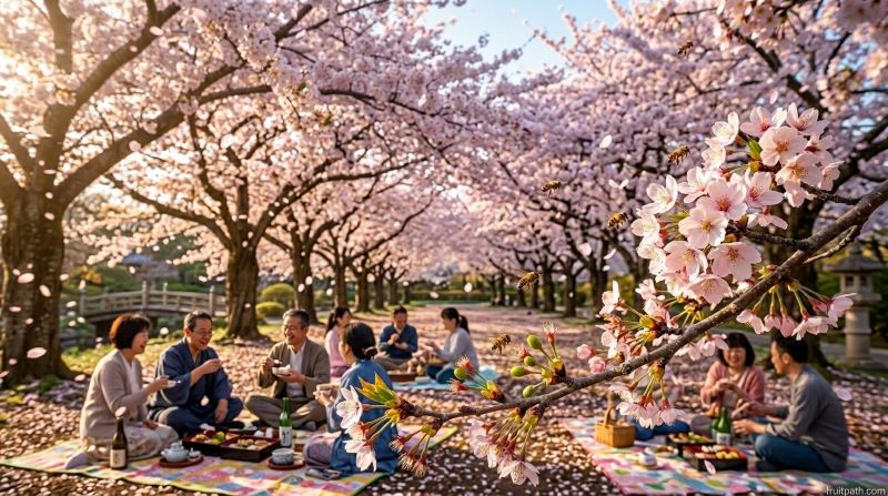Japan Sakura Festival featuring cherry blossoms in full bloom with pink and white flowers during the traditional hanami season