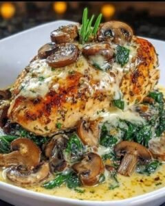 Cheesy Creamy Chicken Spinach & Mushroom Bake – Easy Low-Carb Dinner